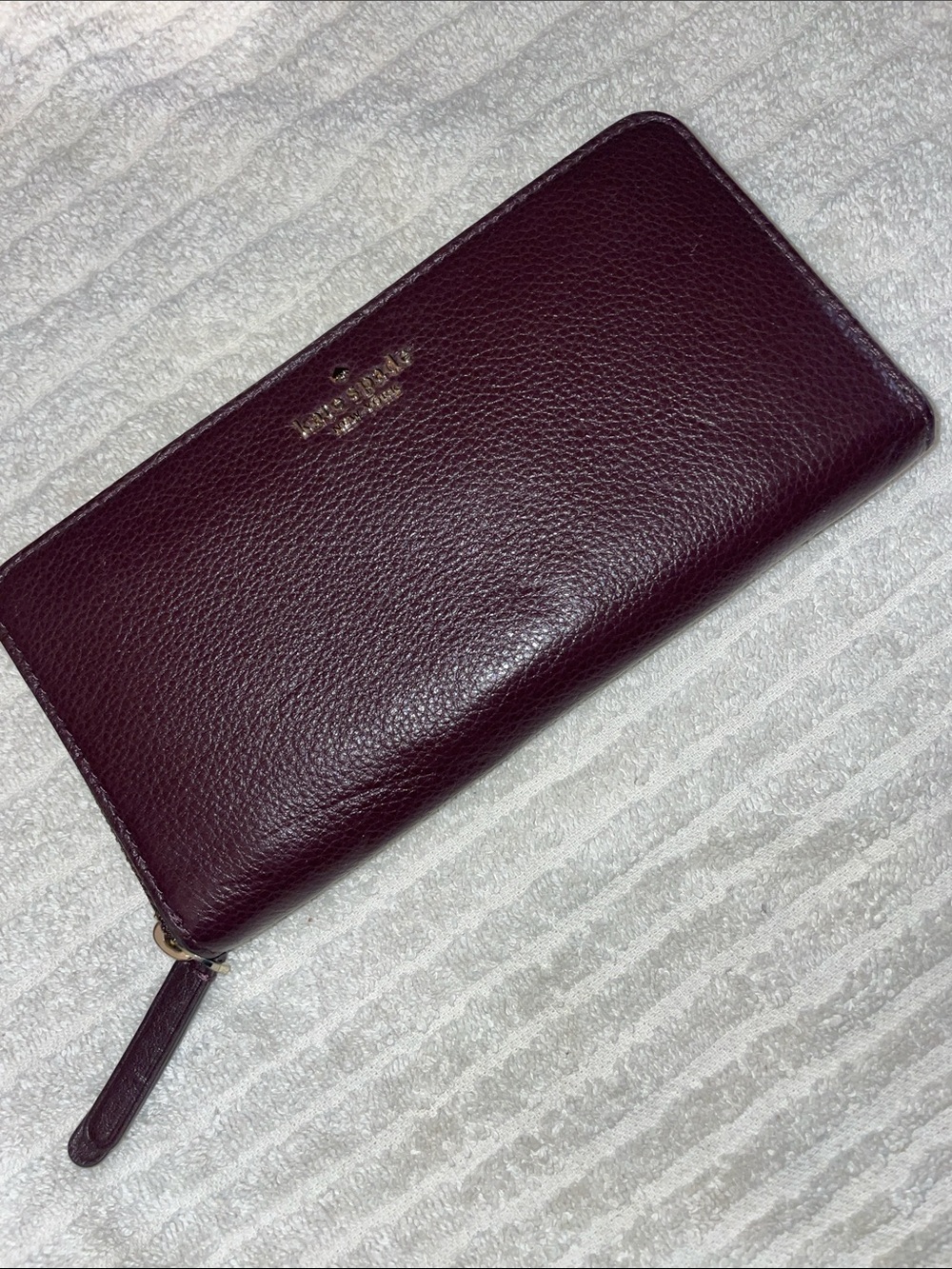 kate spade Pebbled Leather Zip-Around Wallet - Deep Plum